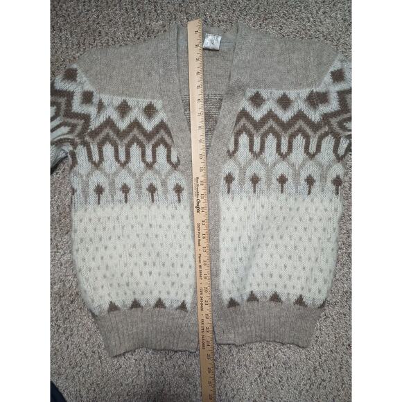 Alafoss Icewool Cardigan Sweater Size Large Vintage Ivory Brown Iceland Wool - Picture 8 of 11